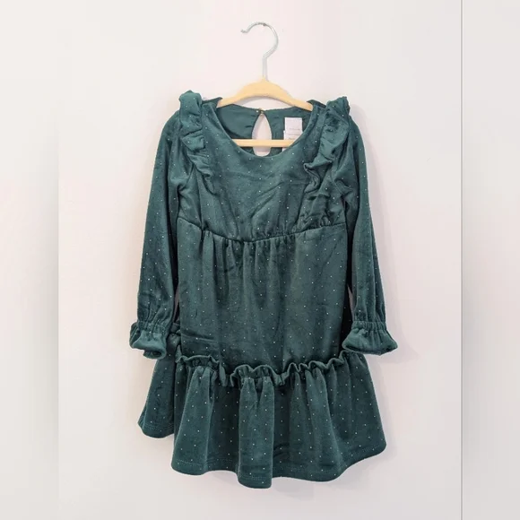 Tahari Green Velvet Dress with gold studs size 2T and 7